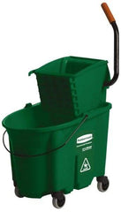 Rubbermaid - 35 Qt Plastic Bucket & Wringer - 20-1/8" Long x 36-1/2" High x 15-3/4" Wide, Green - Apex Tool & Supply