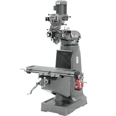 Jet - 9" Table Width x 42" Table Length, Variable Speed Pulley Control, 3 Phase Knee Milling Machine - R8 Spindle Taper, 2 hp - Apex Tool & Supply