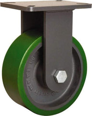 Hamilton - 8" Diam x 3" Wide x 10-1/2" OAH Top Plate Mount Rigid Caster - Polyurethane Mold onto Cast Iron Center, 2,500 Lb Capacity, Tapered Roller Bearing, 5-1/4 x 7-1/4" Plate - Apex Tool & Supply