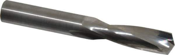 Hertel - 1/2" 135° Spiral Flute Solid Carbide Screw Machine Drill Bit - Bright Finish, Right Hand Cut, 2-1/4" Flute Length, 3-3/4" OAL, Split Point, Straight Shank - Apex Tool & Supply