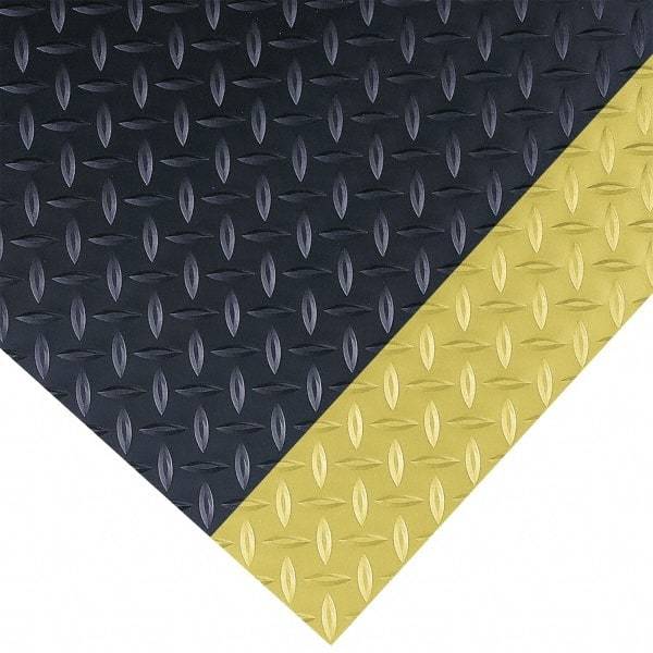 Wearwell - 75 Ft. Long x 3 Ft. Wide x 1/4 Inch Thick, Vinyl, Diamond Plate Surface Switchboard Matting - 30,000 V Max Dielectric Strength, 17,000 V Max Recommended Use, Black with Yellow Borders - Apex Tool & Supply