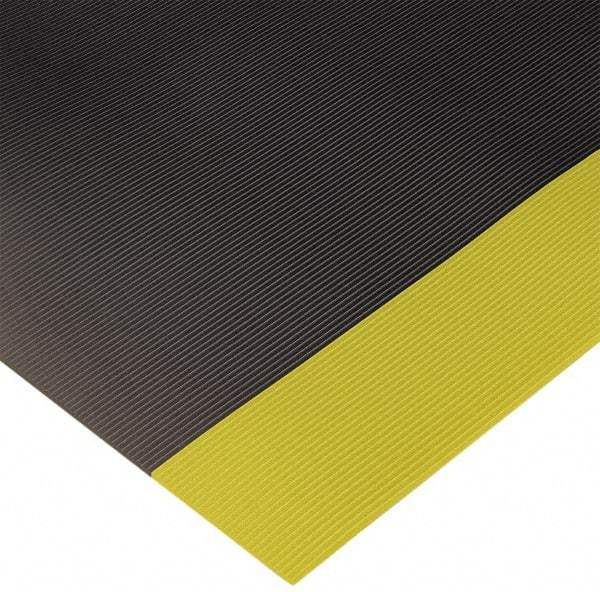 Wearwell - 75 Ft. Long x 3 Ft. Wide x 1/4 Inch Thick, Vinyl, Ribbed Surface Switchboard Matting - 30,000 V Max Dielectric Strength, 17,000 V Max Recommended Use, Black with Yellow Borders - Apex Tool & Supply