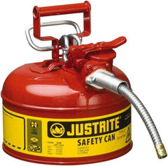 Justrite - 1 Gal Galvanized Steel Type II Safety Can - 10-1/2" High x 9-1/2" Diam, Red with Yellow - Apex Tool & Supply