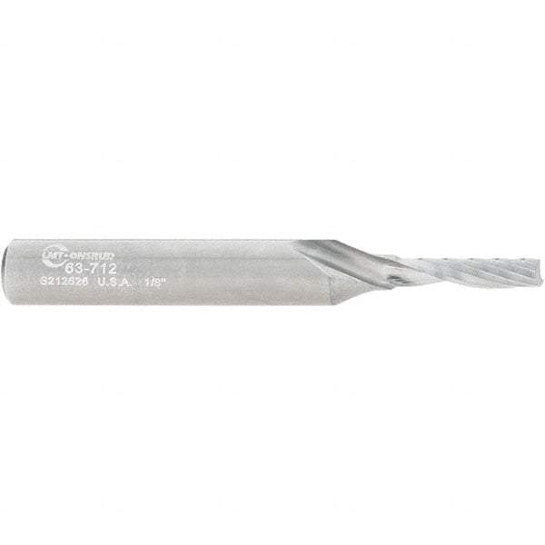 Onsrud - 1/8" Cutting Diam x 1/2" Length of Cut, 1 Flute, Upcut Spiral Router Bit - Uncoated, Right Hand Cut, Solid Carbide, 2" OAL x 1/4" Shank Diam, Single Edge, 21° Helix Angle - Apex Tool & Supply