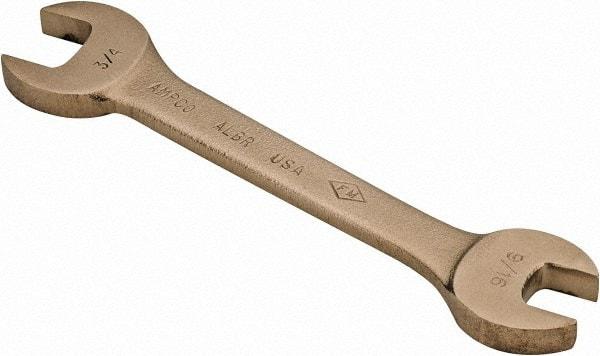 Ampco - 9/16" x 3/4" Nonsparking Open End Wrench - 6-1/2" OAL, Double End, Plain Finish, 15° Head Angle - Apex Tool & Supply