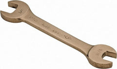 Ampco - 9/16" x 3/4" Nonsparking Open End Wrench - 6-1/2" OAL, Double End, Plain Finish, 15° Head Angle - Apex Tool & Supply