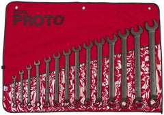 Proto - 14 Piece, 3/8" to 1-1/4", 12 Point Combination Wrench Set - Inch Measurement Standard, Black Oxide Finish, Comes in Nylon Roll - Apex Tool & Supply