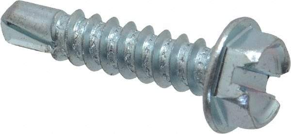 Value Collection - #8, Hex Washer Head, Slotted Drive, 1" Length Under Head, #2 Point, Self Drilling Screw - Grade 1016-1024 Steel, Zinc-Plated Finish - Apex Tool & Supply