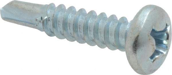 Value Collection - #12, Pan Head, Phillips Drive, 1" Length Under Head, #3 Point, Self Drilling Screw - Grade 1016-1024 Steel, Zinc-Plated Finish - Apex Tool & Supply