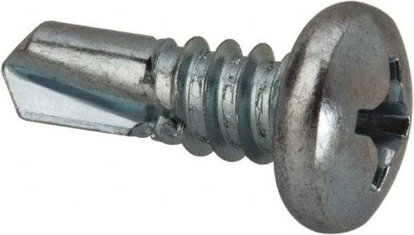 Value Collection - 1/4", Pan Head, Phillips Drive, 3/4" Length Under Head, #3 Point, Self Drilling Screw - Grade 1016-1024 Steel, Zinc-Plated Finish - Apex Tool & Supply