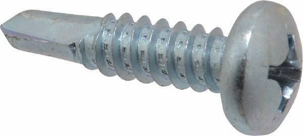 Value Collection - 1/4", Pan Head, Phillips Drive, 1" Length Under Head, #3 Point, Self Drilling Screw - Grade 1016-1024 Steel, Zinc-Plated Finish - Apex Tool & Supply