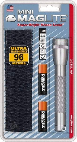 Mag-Lite - Krypton Bulb, 14 Lumens, Mini Flashlight - Gray Aluminum Body, 2 AA Alkaline Batteries Included - Apex Tool & Supply