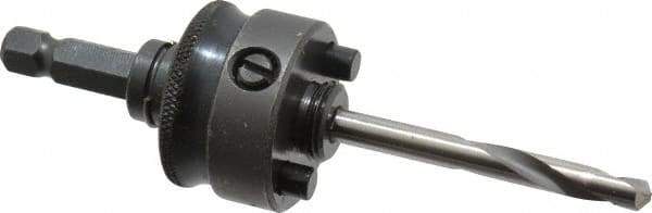 Starrett - 1-1/4 to 8-9/32" Tool Diam Compatibility, Straight Shank, Carbide-Tipped Integral Pilot Drill, Hole Cutting Tool Arbor - 3/8" Min Chuck, Hex Shank Cross Section, Threaded Shank Attachment, For SH, DH, CT & D Hole Saws - Apex Tool & Supply