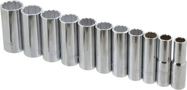 Proto - 11 Piece 1/2" Drive Deep Well Socket Set - 12 Points, 1/2" to 1-1/8" Range, Inch Measurement Standard - Apex Tool & Supply