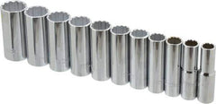 Proto - 11 Piece 1/2" Drive Deep Well Socket Set - 12 Points, 1/2" to 1-1/8" Range, Inch Measurement Standard - Apex Tool & Supply