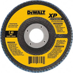 DeWALT - 40 Grit, 7" Disc Diam, 5/8-11 Center Hole, Type 27 Zirconia Alumina Flap Disc - 8,700 Max RPM, Cloth Backing, Arbor Attaching System, Coated - Apex Tool & Supply