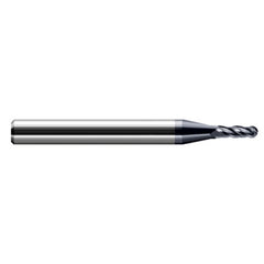 ‎0.043″ Dia. × 1/8″ Shank × 0.129″ DOC × 1-1/2″ OAL, Carbide AlTiN, Stub|Standard , 4 Flute, Ballnose End Mill - Exact Industrial Supply