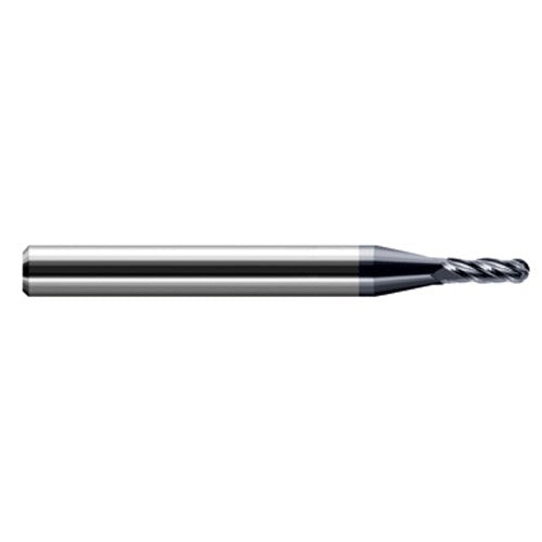 ‎0.05″ Dia. × 1/8″ Shank × 0.075″ DOC × 1-1/2″ OAL, Carbide AlTiN, Stub|Standard , 4 Flute, Ballnose End Mill - Exact Industrial Supply