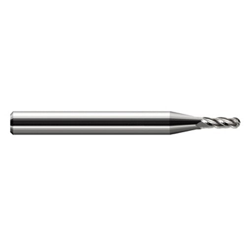 ‎0.075″ Dia. × 1/8″ Shank × 0.225″ DOC × 1-1/2″ OAL, Carbide Uncoated, Stub|Standard , 4 Flute, Ballnose End Mill - Exact Industrial Supply