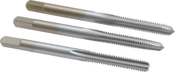 Made in USA - #8-32 UNC, 4 Flute, Bottoming, Plug & Taper, Chrome Finish, High Speed Steel Tap Set - Right Hand Cut, 2-1/8" OAL, 3/4" Thread Length, 2B/3B Class of Fit - Apex Tool & Supply