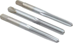 Made in USA - #12-24 UNC, 4 Flute, Bottoming, Plug & Taper, Chrome Finish, High Speed Steel Tap Set - Right Hand Cut, 2-3/8" OAL, 15/16" Thread Length, 2B/3B Class of Fit - Apex Tool & Supply