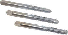 Made in USA - 1/4-20 UNC, 4 Flute, Bottoming, Plug & Taper, Chrome Finish, High Speed Steel Tap Set - Right Hand Cut, 2-1/2" OAL, 1" Thread Length, 2B/3B Class of Fit - Apex Tool & Supply