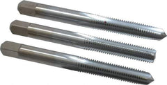 Made in USA - 1/4-28 UNF, 4 Flute, Bottoming, Plug & Taper, Chrome Finish, High Speed Steel Tap Set - Right Hand Cut, 2-1/2" OAL, 1" Thread Length, 2B/3B Class of Fit - Apex Tool & Supply