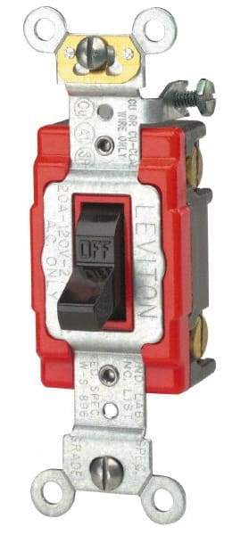 Leviton - 4 Pole, 120 to 277 VAC, 15 Amp, Industrial Grade, Toggle, Wall and Dimmer Light Switch - 1.31 Inch Wide x 4.06 Inch High - Apex Tool & Supply