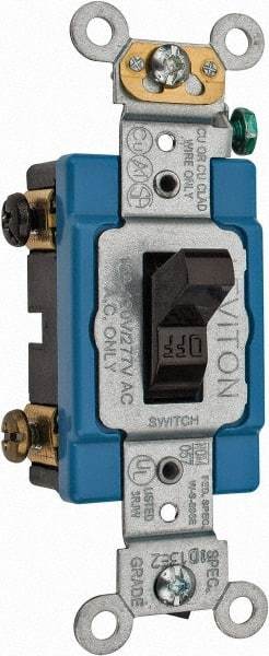 Leviton - 2 Pole, 120 to 277 VAC, 15 Amp, Industrial Grade, Toggle, Wall and Dimmer Light Switch - 1.31 Inch Wide x 4.06 Inch High - Apex Tool & Supply