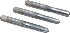 Made in USA - 3/8-16 UNC, 4 Flute, Bottoming, Plug & Taper, Chrome Finish, High Speed Steel Tap Set - Right Hand Cut, 2-15/16" OAL, 1-1/4" Thread Length, 2B/3B Class of Fit - Apex Tool & Supply