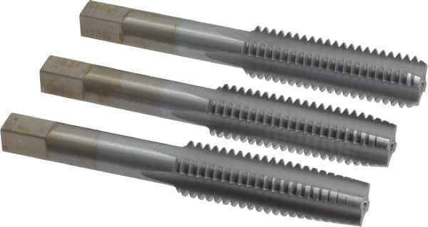 Made in USA - 1/2-13 UNC, 4 Flute, Bottoming, Plug & Taper, Chrome Finish, High Speed Steel Tap Set - Right Hand Cut, 3-3/8" OAL, 1-21/32" Thread Length, 2B/3B Class of Fit - Apex Tool & Supply