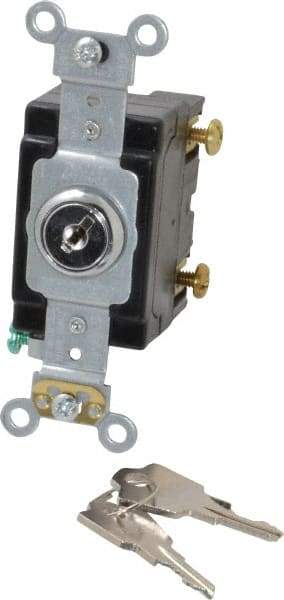 Leviton - 1 Pole, 120 to 277 VAC, 20 Amp, Industrial Grade, Key Lock, Wall and Dimmer Light Switch - 4.06 Inch High - Apex Tool & Supply