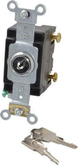 Leviton - 1 Pole, 120 to 277 VAC, 20 Amp, Industrial Grade, Key Lock, Wall and Dimmer Light Switch - 4.06 Inch High - Apex Tool & Supply