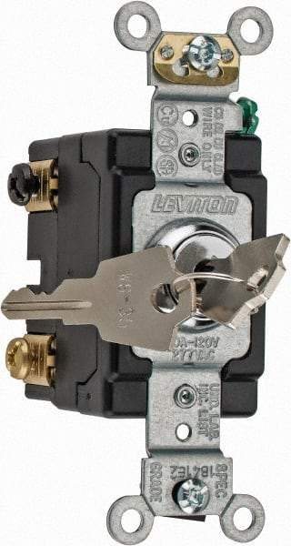 Leviton - 2 Pole, 120 to 277 VAC, 20 Amp, Industrial Grade, Key Lock, Wall and Dimmer Light Switch - 4.06 Inch High - Apex Tool & Supply