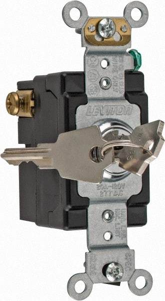 Leviton - 3 Pole, 120 to 277 VAC, 20 Amp, Industrial Grade, Key Lock, Wall and Dimmer Light Switch - 4.06 Inch High - Apex Tool & Supply
