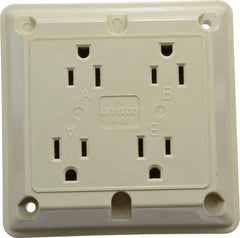 Leviton - 125 VAC, 15 Amp, 5-15R NEMA Configuration, Ivory, Specification Grade, Self Grounding Fourplex Receptacle - 1 Phase, 2 Poles, 3 Wire, Flush Mount, Chemical, Corrosion and Impact Resistant - Apex Tool & Supply