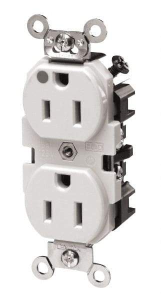 Leviton - 125 VAC, 15 Amp, 5-15R NEMA Configuration, Ivory, Hospital Grade, Self Grounding Duplex Receptacle - 1 Phase, 2 Poles, 3 Wire, Flush Mount, Tamper Resistant - Apex Tool & Supply