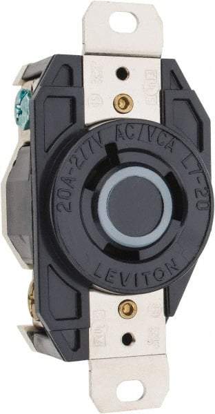Leviton - 277 VAC, 20 Amp, L7-20R NEMA, Self Grounding Receptacle - 2 Poles, 3 Wire, Female End, Black - Apex Tool & Supply