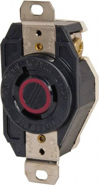 Leviton - 480 VAC, 20 Amp, L8-20R NEMA, Self Grounding Receptacle - 2 Poles, 3 Wire, Female End, Black - Apex Tool & Supply
