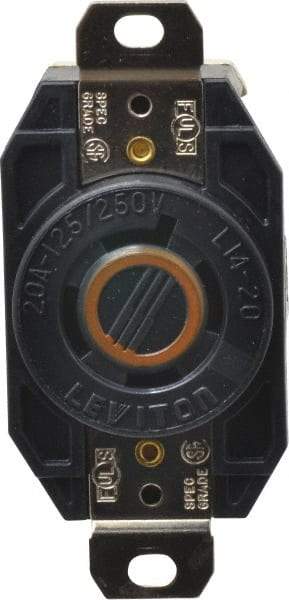 Leviton - 125/250 VAC, 20 Amp, L14-20R NEMA, Self Grounding Receptacle - 3 Poles, 4 Wire, Female End, Black - Apex Tool & Supply