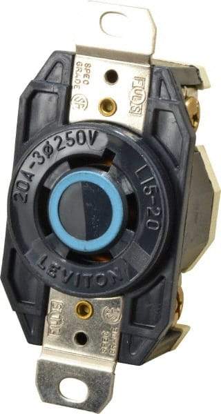 Leviton - 250 VAC, 20 Amp, L15-20R NEMA, Self Grounding Receptacle - 3 Poles, 4 Wire, Female End, Black - Apex Tool & Supply