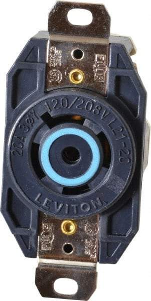 Leviton - 120/208 VAC, 20 Amp, L21-20R NEMA, Self Grounding Receptacle - 4 Poles, 5 Wire, Female End, Black - Apex Tool & Supply