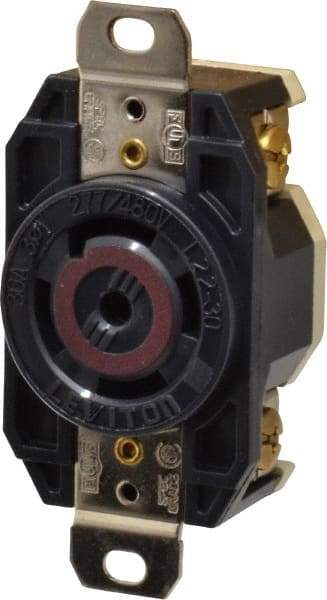 Leviton - 277/208 VAC, 30 Amp, L22-30R NEMA, Self Grounding Receptacle - 4 Poles, 5 Wire, Female End, Black - Apex Tool & Supply