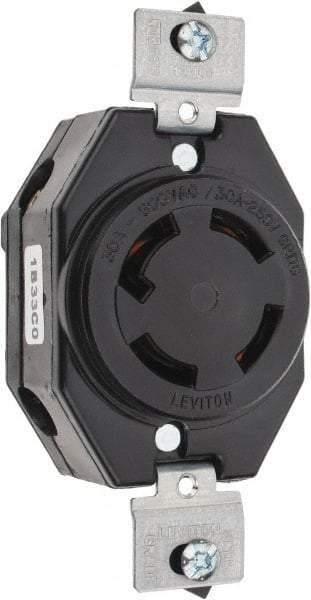 Leviton - 250 VDC, 250/600 VAC, 30 Amp, NonNEMA, Self Grounding Receptacle - 3 Poles, 4 Wire, Female End, Black - Apex Tool & Supply