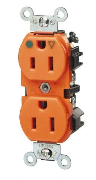 Leviton - 125 VAC, 20 Amp, 5-20R NEMA Configuration, Orange, Industrial Grade, Isolated Ground Duplex Receptacle - 1 Phase, 2 Poles, 3 Wire, Flush Mount, Tamper Resistant - Apex Tool & Supply