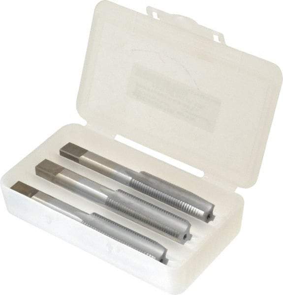 Made in USA - 5/8-18 UNF, 4 Flute, Bottoming, Plug & Taper, Chrome Finish, High Speed Steel Tap Set - Right Hand Cut, 3-13/16" OAL, 1-13/16" Thread Length, 2B/3B Class of Fit - Apex Tool & Supply