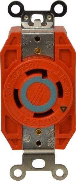 Leviton - 250 VAC, 30 Amp, L15-30R NEMA Configuration, Orange, Industrial Grade, Isolated Ground Single Receptacle - 3 Phase, 3 Poles, 4 Wire, Flush Mount - Apex Tool & Supply