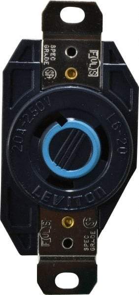 Leviton - 250 VAC, 20 Amp, L6-20R NEMA, Self Grounding Receptacle - 2 Poles, 3 Wire, Female End, Black - Apex Tool & Supply