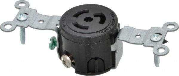 Leviton - 125 VAC, 15 Amp, L5-15R NEMA, Self Grounding Receptacle - 2 Poles, 3 Wire, Female End, Black - Apex Tool & Supply
