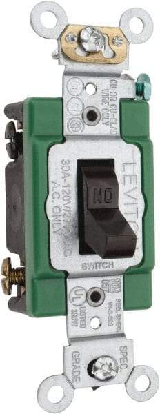 Leviton - 2 Pole, 120 to 277 VAC, 30 Amp, Industrial Grade, Toggle, Wall and Dimmer Light Switch - 1.31 Inch Wide x 4.06 Inch High - Apex Tool & Supply